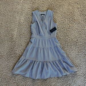 NWT Tommy Hilfiger Blue Striped Sundress with Ruffled Tiered Skirt and V-Neck